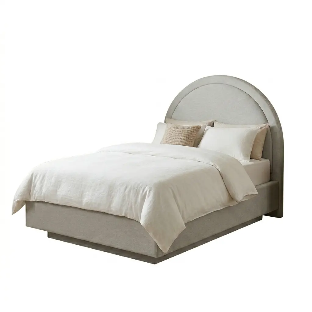 LQ54, Rive, Modern Upholstered bed, Premium frame with arched headboard and floating base
