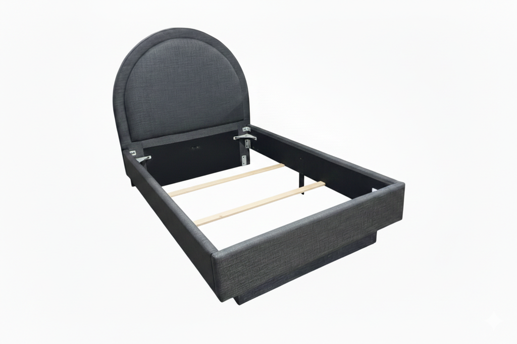 Rive, Modern Upholstered bed, Premium frame with arched headboardand floating base